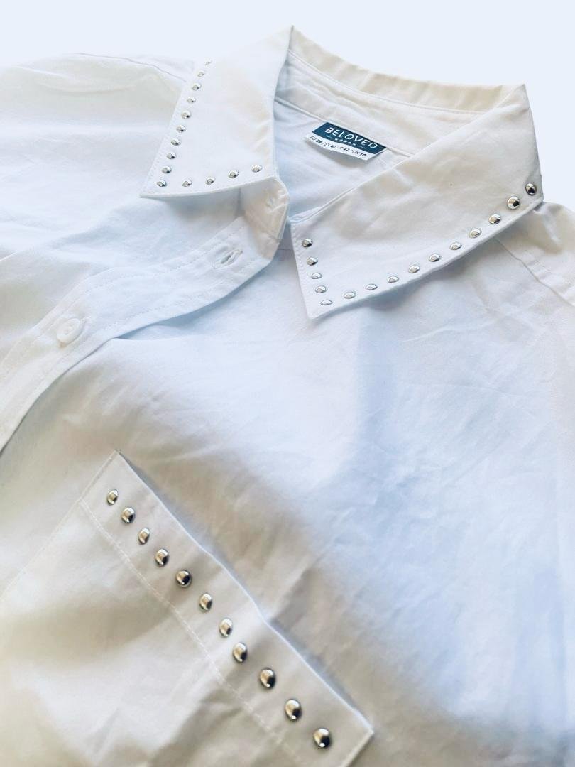Beloved Woman Studded Collar And Pocket White Shirt - Image 2
