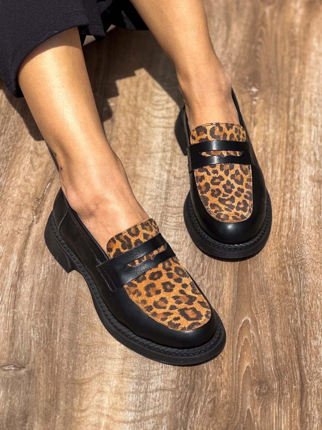 Zara Animal Print Leather Loafers For Women - Image 2