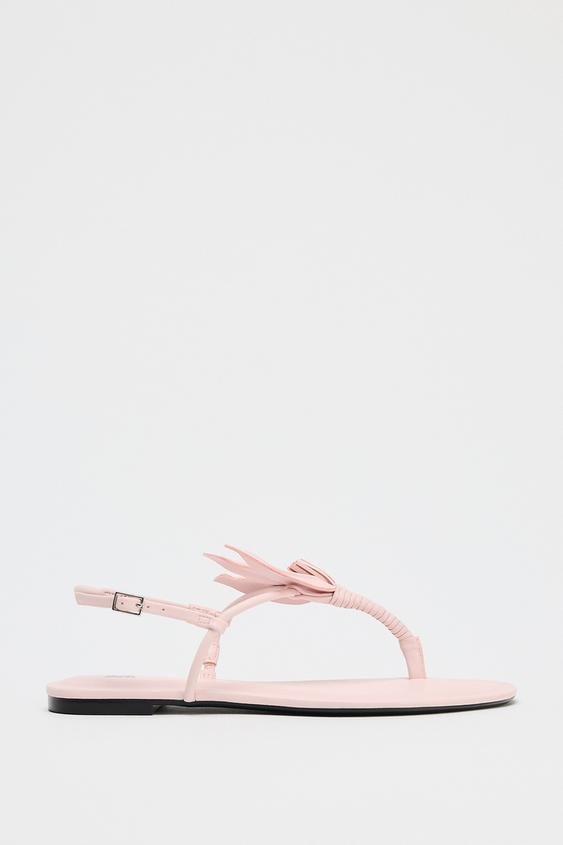 Zara Flat Flower Sandals in pink For Women - Image 2