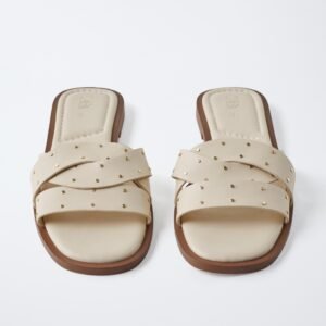 Zara Studded Flat Slider Sandals For Women