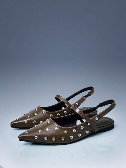 Zara Studded Slingback Flats For Women