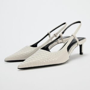 Zara White Leather Slingback Kitten Heels For Women