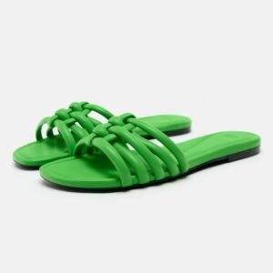 Zara Green Strappy Flat Slip-On Sandal For Women