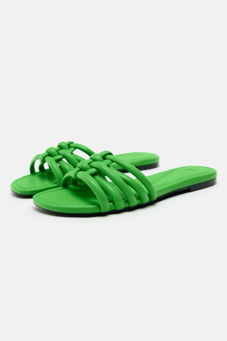 Zara Green Strappy Flat Slip-On Sandal For Women